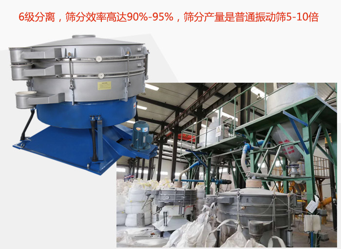搖擺篩采用6級分離，篩分效率高達90%-95%，篩分產(chǎn)量是普通振動篩5-10倍